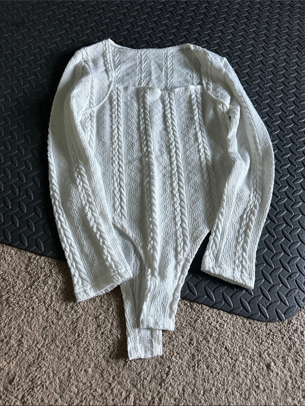 SHEIN Cream Cable Knit Bodysuit Sweater